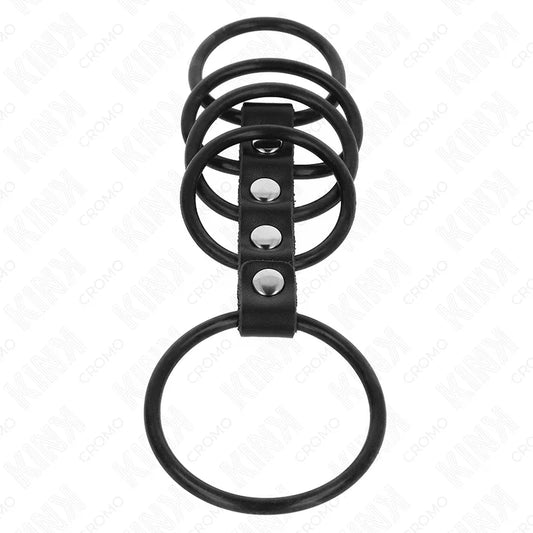 KINK - 5 ANILLOS PENE SILICONA 3.8 CM A 4.8 CM CONECTADOS POR CUERO - Nuvica