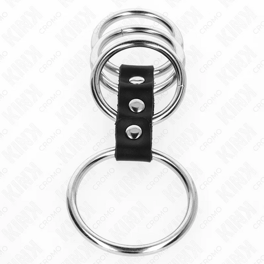 KINK - 4 ANILLOS PENE METAL 3.7 CM A 5 CM CONECTADOS POR CUERO - Nuvica