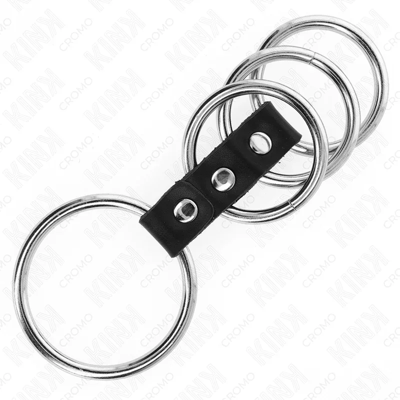 KINK - 4 ANILLOS PENE METAL 3.7 CM A 5 CM CONECTADOS POR CUERO - Nuvica