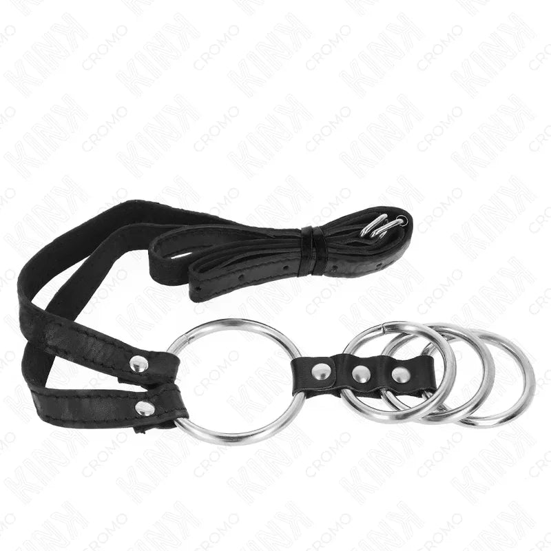 KINK - 4 ANILLOS PENE METAL CONECTADOS 3.8 CM A 5 CM CON CINTURÓN DE POLIPIEL 112 CM - Nuvica