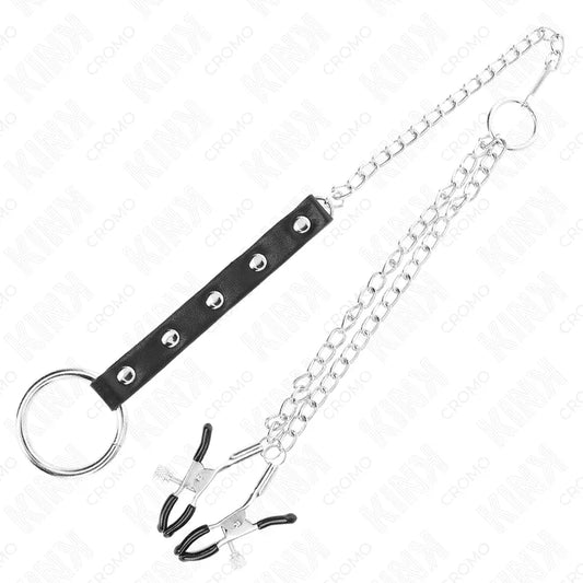 KINK - ANILLO PENE METAL CON CADENA Y PINZAS PARA PEZONES AJUSTABLE - Nuvica