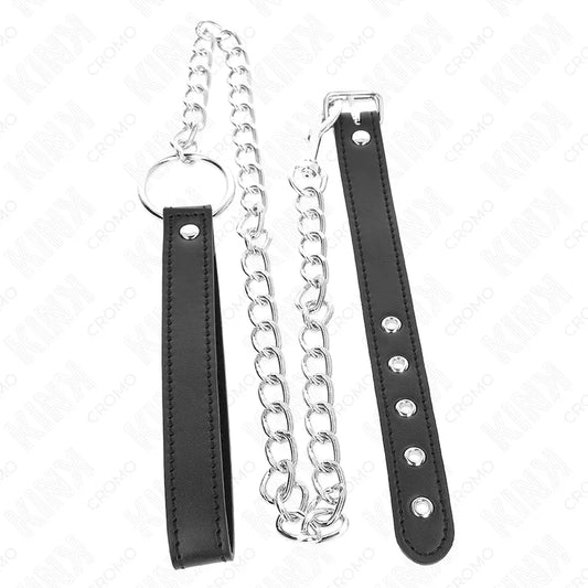 KINK - ANILLO PENE CUERO 21.5 X 2 CM CON CADENA METAL 60 CM Y CORREA DE CUERO - Nuvica