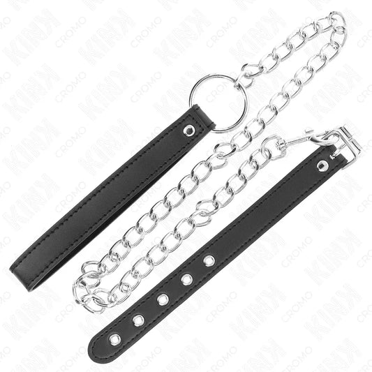 KINK - ANILLO PENE CUERO 21.5 X 2 CM CON CADENA METAL 60 CM Y CORREA DE CUERO - Nuvica