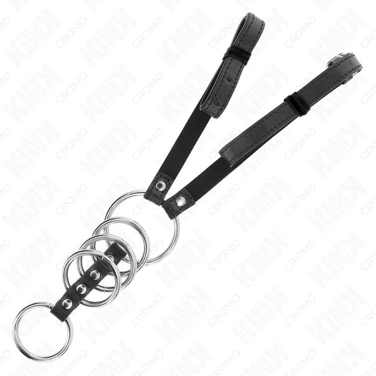 KINK - 5 ANILLOS PENE 3.8 CM A 5 CM METAL CON CINTURÓN POLIPIEL 112 CM - Nuvica