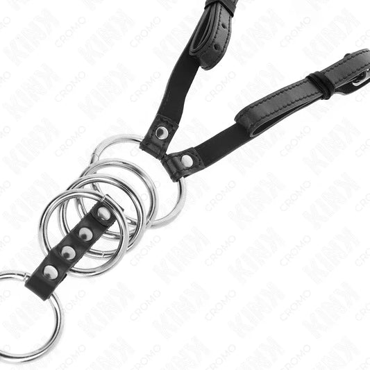 KINK - 5 ANILLOS PENE 3.8 CM A 5 CM METAL CON CINTURÓN POLIPIEL 112 CM - Nuvica