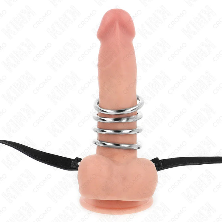 KINK - 5 ANILLOS PENE 3.8 CM A 5 CM METAL CON CINTURÓN POLIPIEL 112 CM - Nuvica