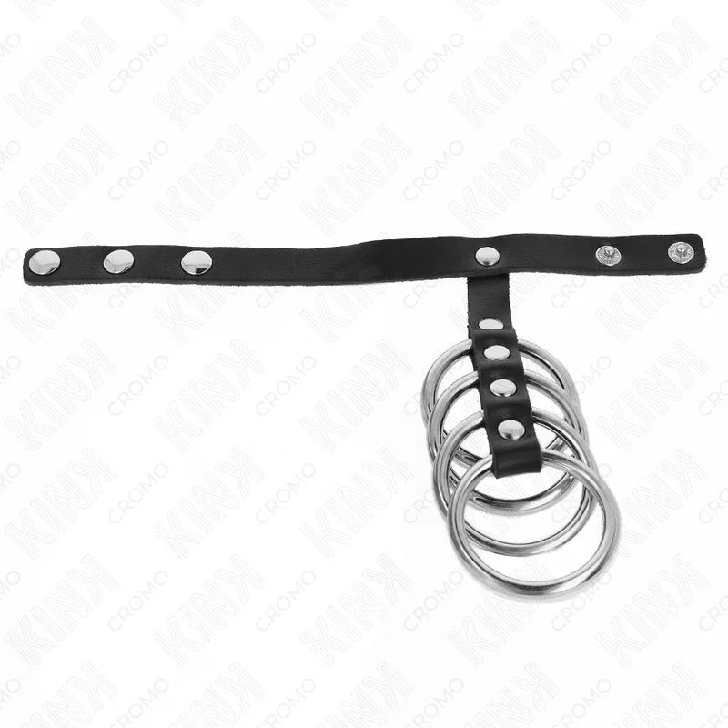 KINK - 4 ANILLOS PENE METAL 3.8 CM CONECTADOS CON CORREA DE CUERO 22 X 1.5 CM Y CIERRE A PRESIÓN - Nuvica