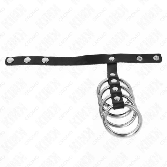 KINK - 4 ANILLOS PENE METAL 3.8 CM CONECTADOS CON CORREA DE CUERO 22 X 1.5 CM Y CIERRE A PRESIÓN - Nuvica