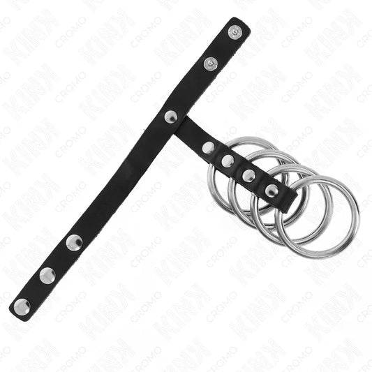 KINK - 4 ANILLOS PENE METAL 3.8 CM CONECTADOS CON CORREA DE CUERO 22 X 1.5 CM Y CIERRE A PRESIÓN - Nuvica