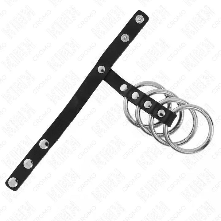 KINK - 4 ANILLOS PENE METAL 3.8 CM CONECTADOS CON CORREA DE CUERO 22 X 1.5 CM Y CIERRE A PRESIÓN - Nuvica