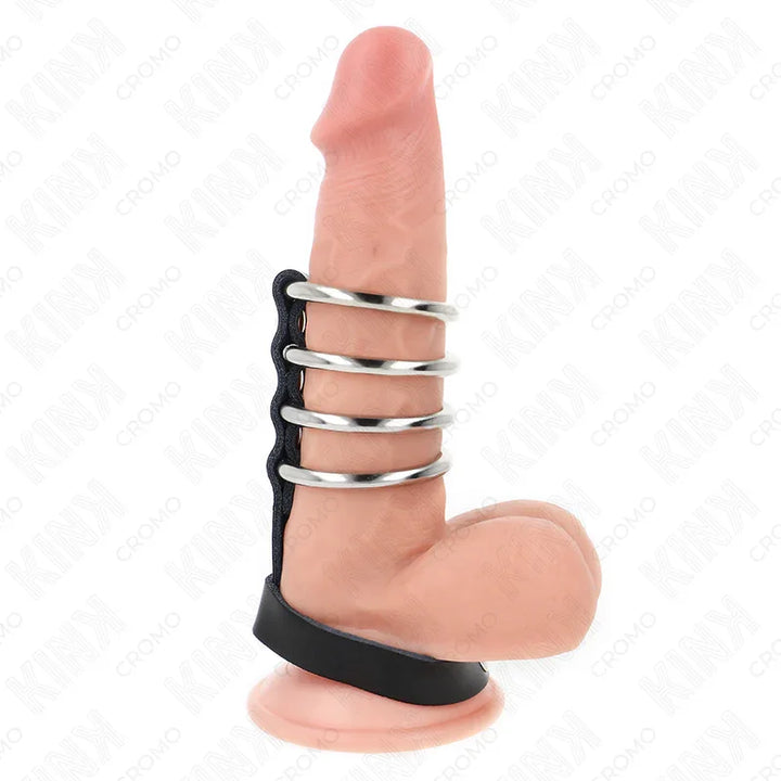 KINK - 4 ANILLOS PENE METAL 3.8 CM CONECTADOS CON CORREA DE CUERO 22 X 1.5 CM Y CIERRE A PRESIÓN - Nuvica
