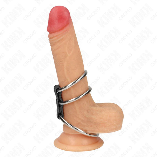 KINK - ANILLO PENE TRIPLE METAL 3.7 CM A 5 CM CONECTADOS CON CUERO - Nuvica