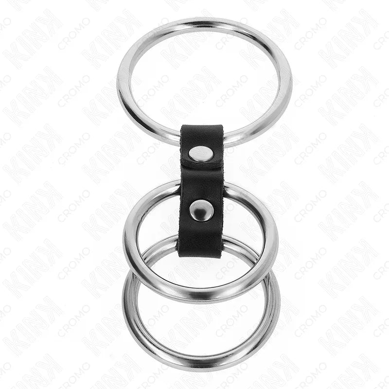 KINK - ANILLO PENE TRIPLE METAL 3.7 CM A 5 CM CONECTADOS CON CUERO - Nuvica