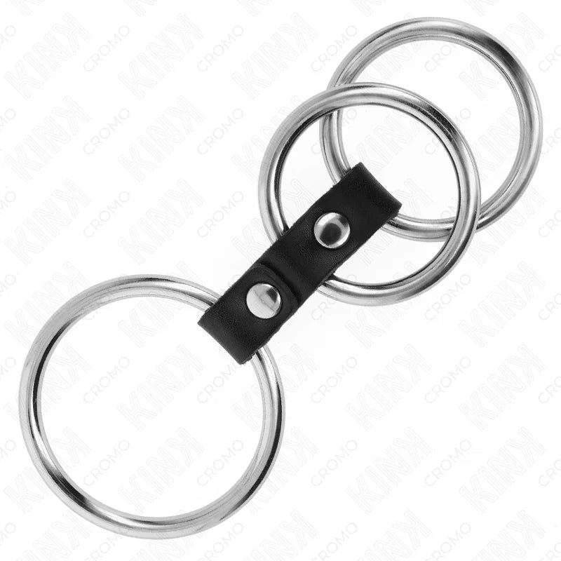 KINK - ANILLO PENE TRIPLE METAL 3.7 CM A 5 CM CONECTADOS CON CUERO - Nuvica