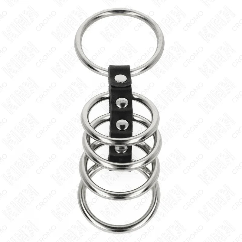 KINK - 5 ANILLOS PENE 3.7 CM A 5 CM METAL CONECTADOS POR CUERO - Nuvica