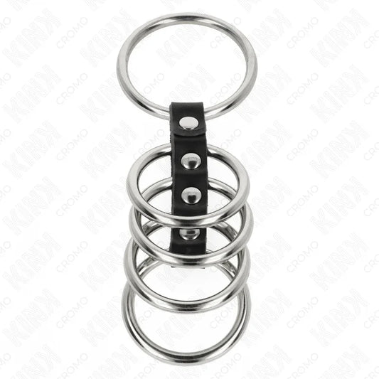KINK - 5 ANILLOS PENE 3.7 CM A 5 CM METAL CONECTADOS POR CUERO - Nuvica