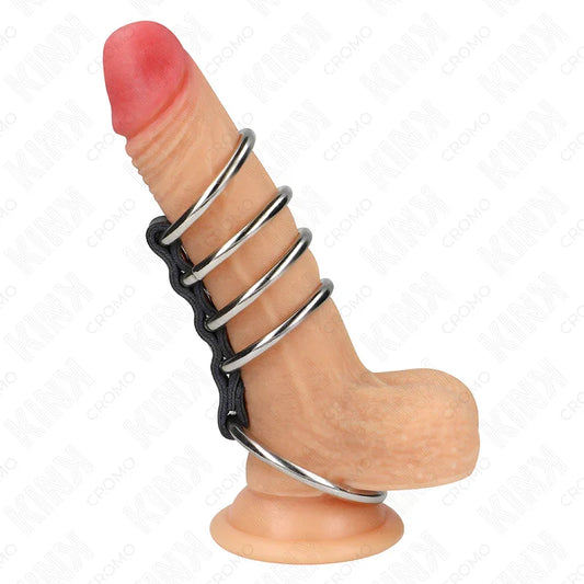 KINK - 5 ANILLOS PENE 3.7 CM A 5 CM METAL CONECTADOS POR CUERO - Nuvica