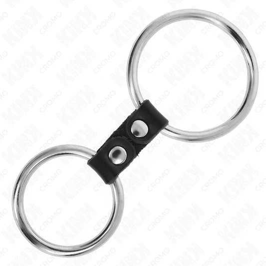 KINK - ANILLO PENE DOBLE METAL 3.7 CM A 5 CM CONECTADOS POR CORREA POLIPIEL MODELO 2 - Nuvica