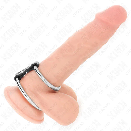 KINK - ANILLO PENE DOBLE METAL 3.7 CM A 5 CM CONECTADOS POR CORREA POLIPIEL MODELO 2 - Nuvica