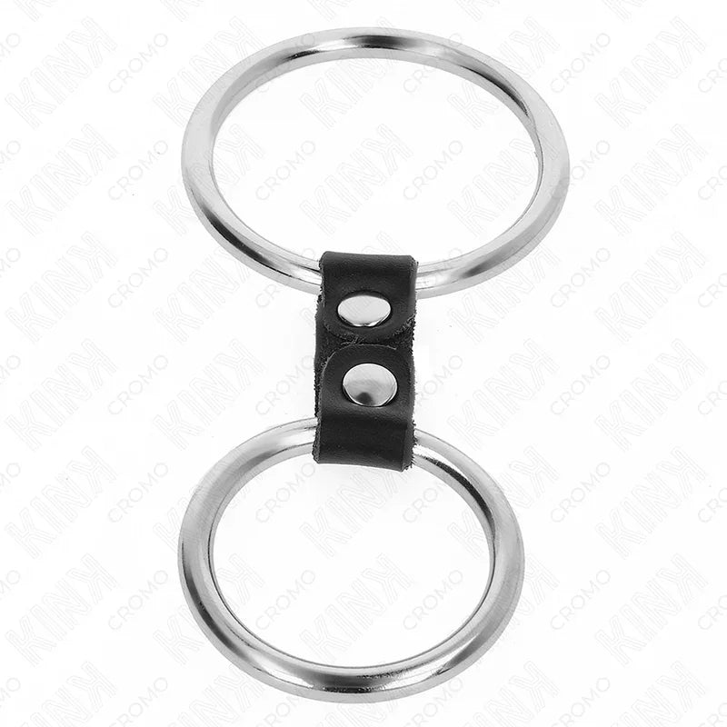 KINK - ANILLO PENE DOBLE METAL 3.7 CM A 5 CM CONECTADOS POR CORREA POLIPIEL MODELO 2 - Nuvica