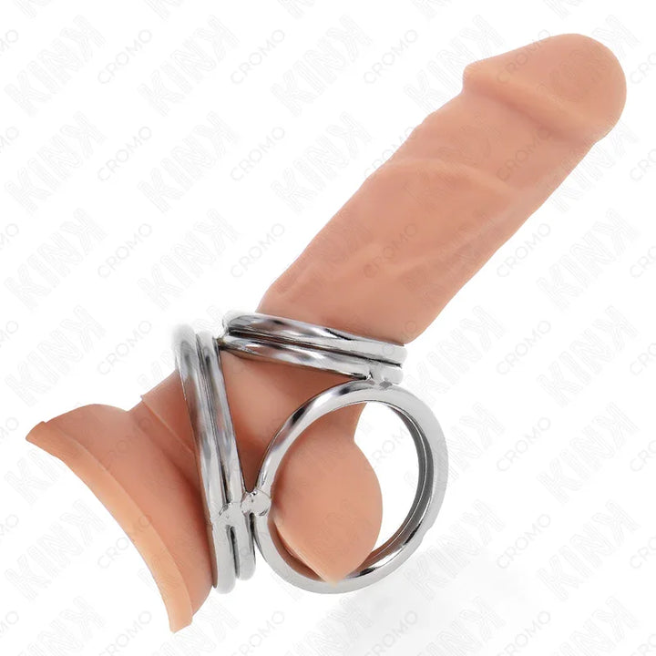 KINK - ANILLO PENE TRIPLE METAL CROMADO 3.8 CM A 5 CM MODELO 1 - Nuvica