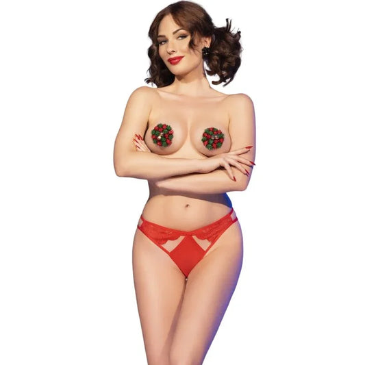 CHILIROSE - CR 4839 SET NAVIDEÑO PEZONERAS + PANTIES ROJO L/XL - Nuvica
