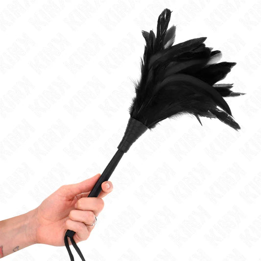 KINK - PLUMAS DE POLLO PARA COSQUILLAS CON FORMA CUERNO DE CRIADA NEGRO 36 CM - Nuvica