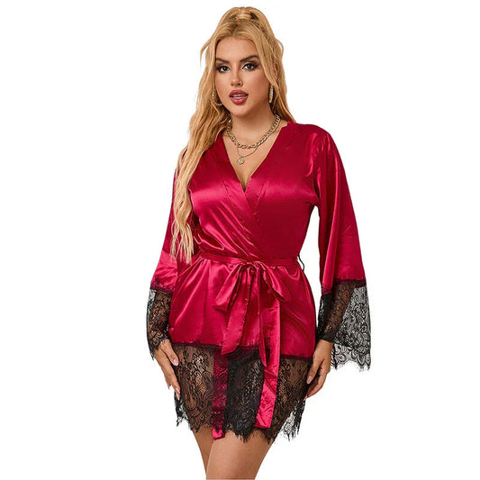 SUBBLIME - 953829 ELEGANTE CAMISON DE ENCAJE + TANGA ROJO L/XL - Nuvica