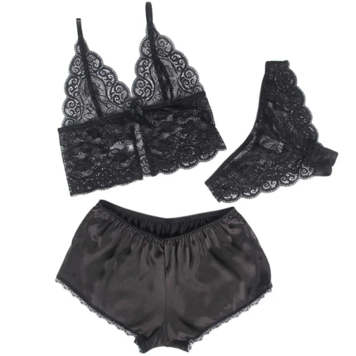SUBBLIME - 953928 SET 3 PIEZAS ENCAJE Y SATEN NEGRO L/XL - Nuvica
