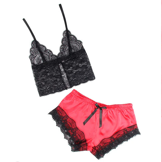 SUBBLIME - 953966 PIJAMA SEXY SATEN Y ENCAJE NEGRO/ROJO L/XL - Nuvica