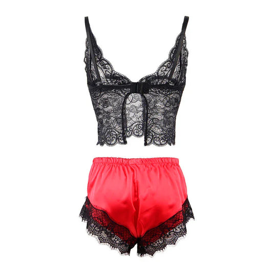 SUBBLIME - 953966 PIJAMA SEXY SATEN Y ENCAJE NEGRO/ROJO L/XL - Nuvica