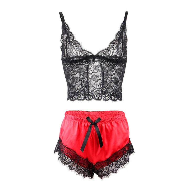 SUBBLIME - 953966 PIJAMA SEXY SATEN Y ENCAJE NEGRO/ROJO L/XL - Nuvica