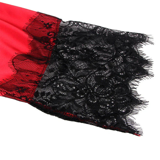 SUBBLIME - 954024 CAMISON DE ENCAJE ESPALDA TRANSPARENTE + TANGA ROJO/NEGRO L/XL - Nuvica