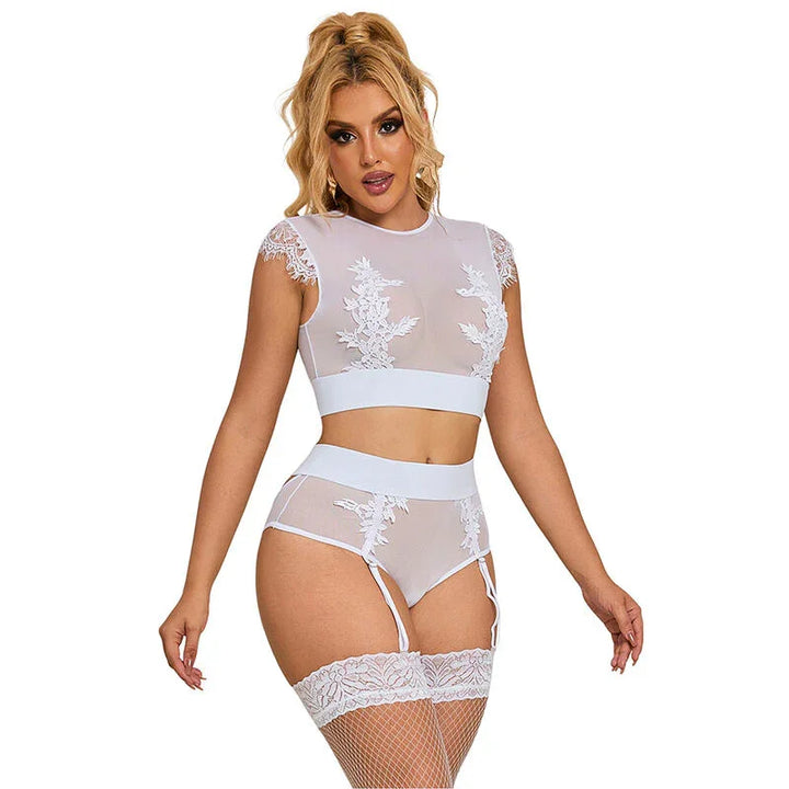 SUBBLIME - 954048 SUJETADOR + PANTIES CON LIGUERO BLANCO L/XL - Nuvica