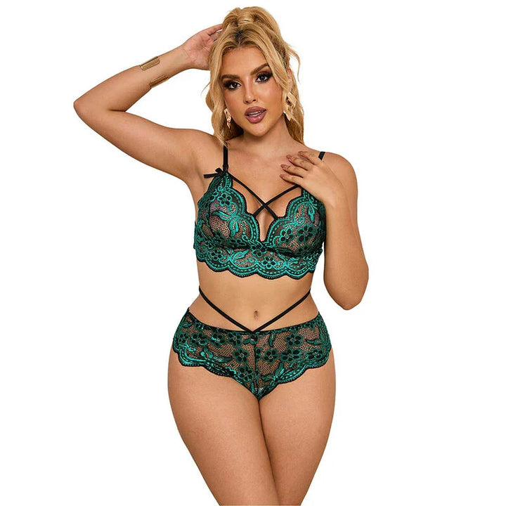 SUBBLIME - 954093 SUJETADOR + PANTIES ENCAJE VERDE L/XL - Nuvica
