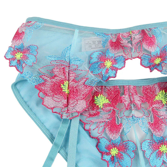 SUBBLIME - 954116 SUJETADOR + PANTIES CON LIGUERO DISEÑO FLORAL AZUL L/XL - Nuvica