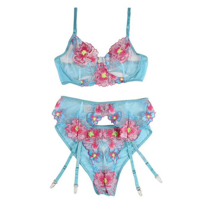 SUBBLIME - 954116 SUJETADOR + PANTIES CON LIGUERO DISEÑO FLORAL AZUL L/XL - Nuvica