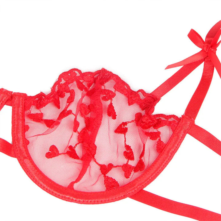 SUBBLIME - 954321 SUJETADOR + TANGA + LIGUEROS ESTAMPADO DE CORAZONES ROJO S/M - Nuvica