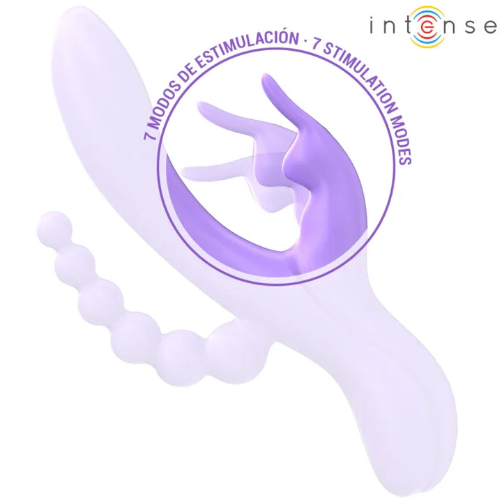 INTENSE - MIKO TRIPLE VIBRADOR RABBIT & ESTIMULADOR & ANAL 7 VIBRACIONES MORADO - Nuvica