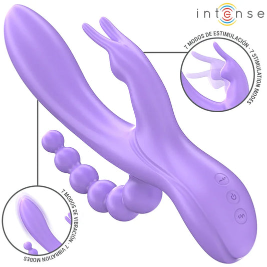 INTENSE - MIKO TRIPLE VIBRADOR RABBIT & ESTIMULADOR & ANAL 7 VIBRACIONES MORADO - Nuvica