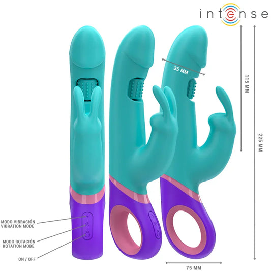 INTENSE - MÓNICA VIBRADOR RABBIT CON ESTIMULADOR ROTATORIO DEL PUNTO G AZUL - Nuvica