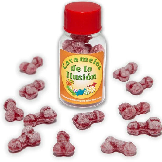 DIABLO PICANTE - 12 CARAMELOS DE LA ILUSIÓN FORMA PENE FRESA/CEREZA - Nuvica
