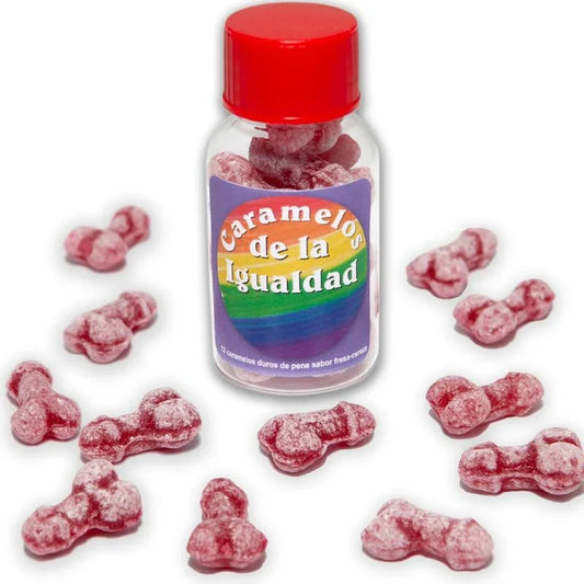 DIABLO PICANTE - 12 CARAMELOS DE LA IGUALDAD FORMA PENE FRESA/CEREZA - Nuvica