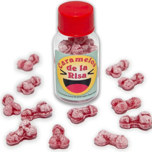 DIABLO PICANTE - 12 CARAMELOS DE LA RISA FORMA PENE FRESA/CEREZA - Nuvica