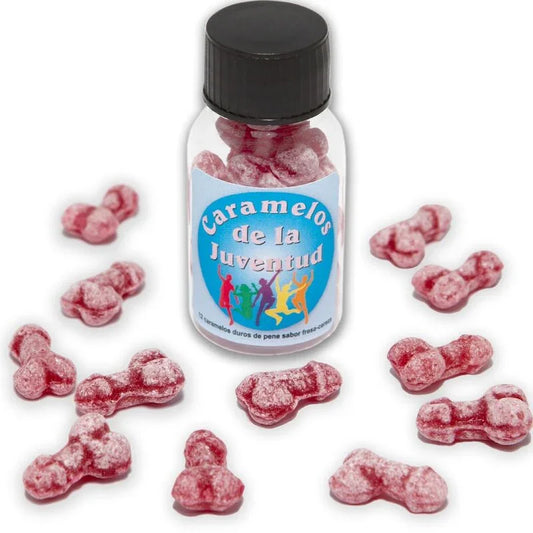 DIABLO PICANTE - 12 CARAMELOS DE LA JUVENTUD FORMA PENE FRESA/CEREZA - Nuvica