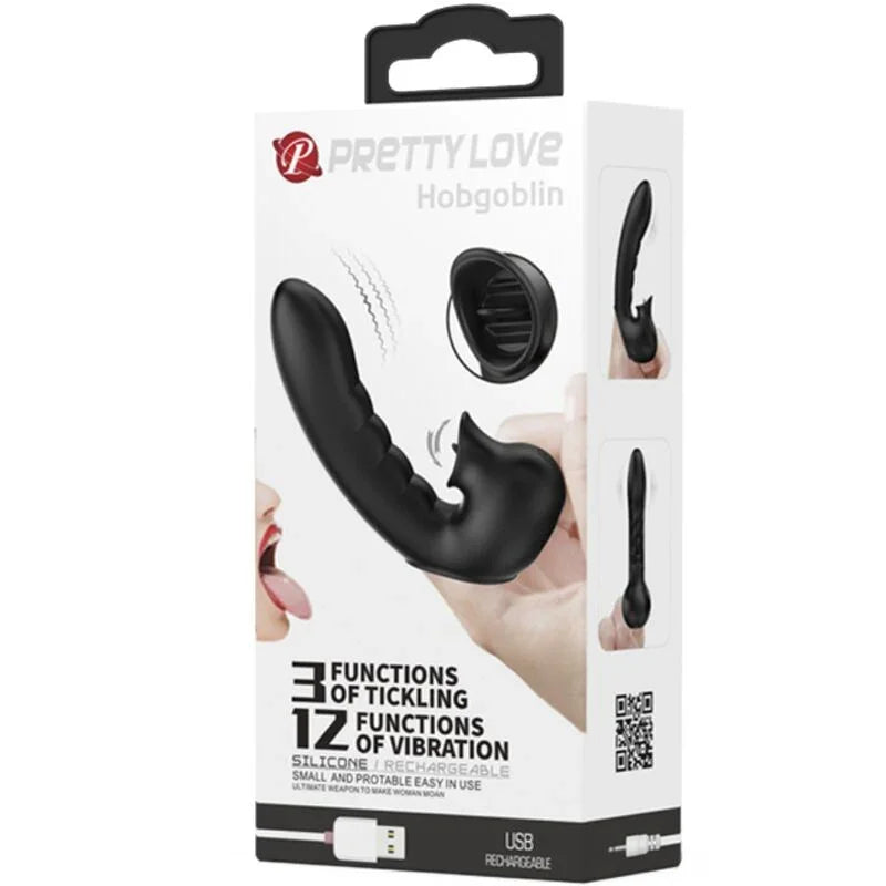 PRETTY LOVE - HOBGOBLIN FUNDA VIBRADORA PARA DEDO 12 VIBRACIONES + ESTIMULADOR CLÍTORIS NEGRO - Nuvica