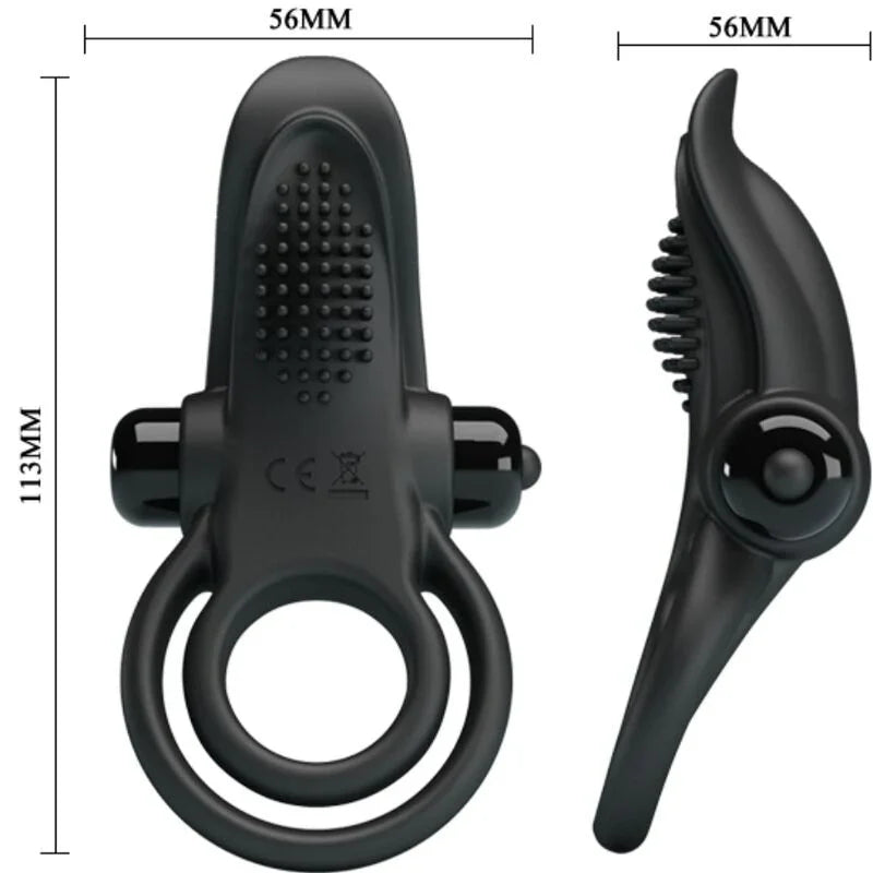 PRETTY LOVE - DOBLE ANILLO VIBRADOR + ESTIMULADOR CLÍTORIS 10 VIBRACIONES NEGRO - Nuvica