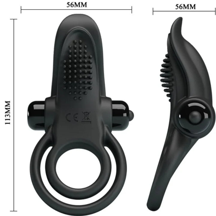 PRETTY LOVE - DOBLE ANILLO VIBRADOR + ESTIMULADOR CLÍTORIS 10 VIBRACIONES NEGRO - Nuvica