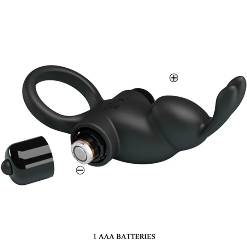 PRETTY LOVE - ANILLO VIBRADOR + ESTIMULADOR RABBIT CLÍTORIS 10 VIBRACIONES NEGRO - Nuvica