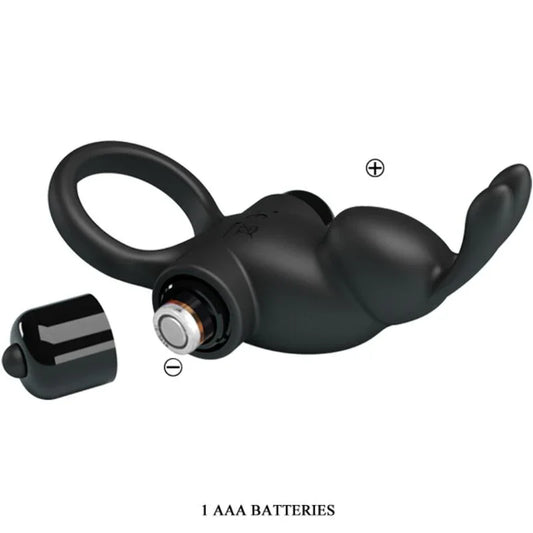 PRETTY LOVE - ANILLO VIBRADOR + ESTIMULADOR RABBIT CLÍTORIS 10 VIBRACIONES NEGRO - Nuvica